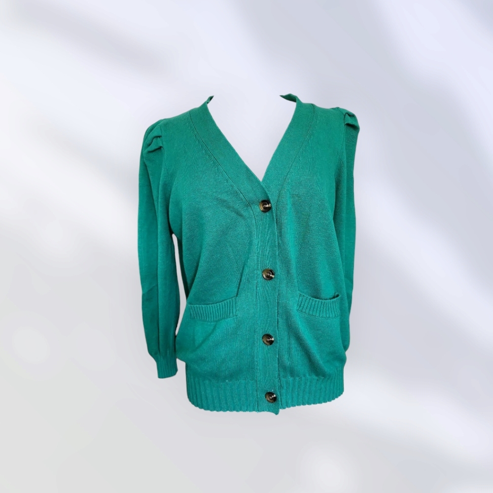 Who What Wear Green Button-Front V-Neck Cardigan